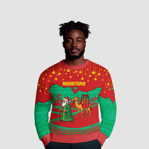 Mauritania Christmas Ugly Christmas Sweater Santa Claus Camel Gift Boxes Starry Sky and Desert - African Pride