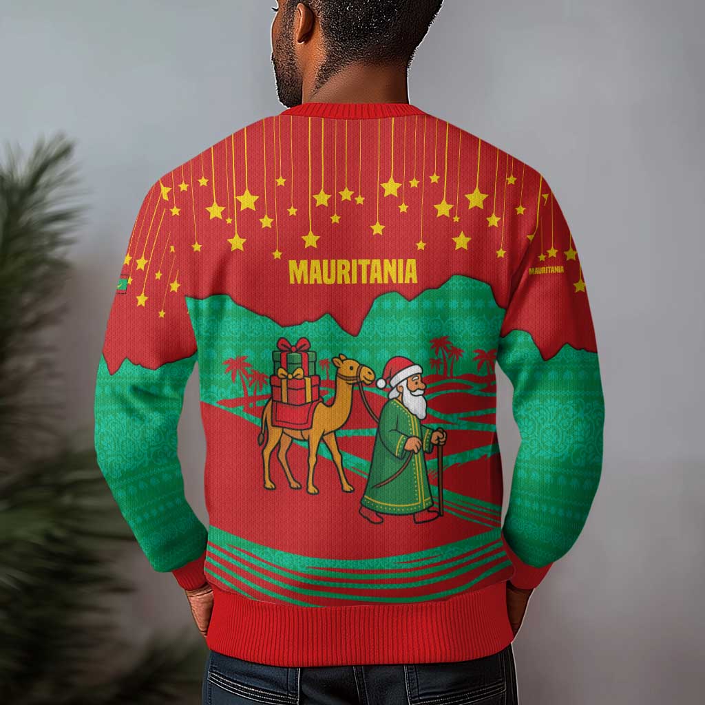 Mauritania Christmas Ugly Christmas Sweater Santa Claus Camel Gift Boxes Starry Sky and Desert - African Pride
