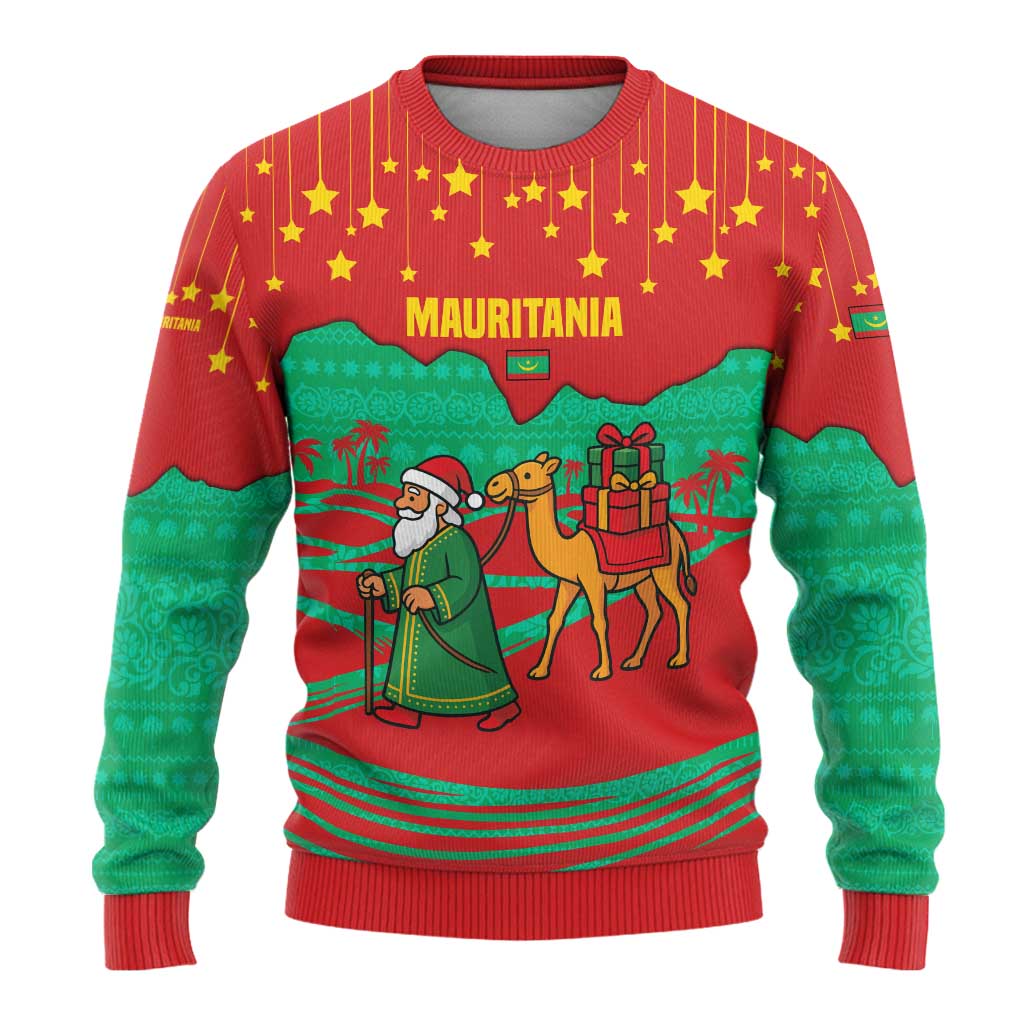 Mauritania Christmas Ugly Christmas Sweater Santa Claus Camel Gift Boxes Starry Sky and Desert - African Pride