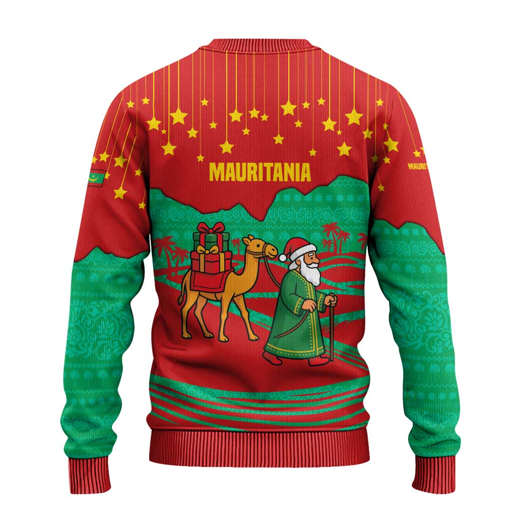 Mauritania Christmas Ugly Christmas Sweater Santa Claus Camel Gift Boxes Starry Sky and Desert - African Pride
