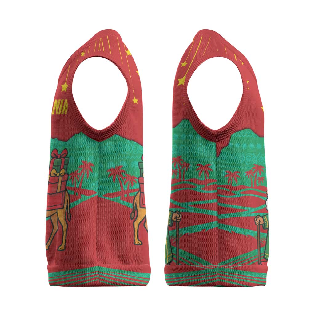 Mauritania Christmas Knitted V-Neck Vest Santa Claus Camel Gift Boxes Starry Sky and Desert - African Pride