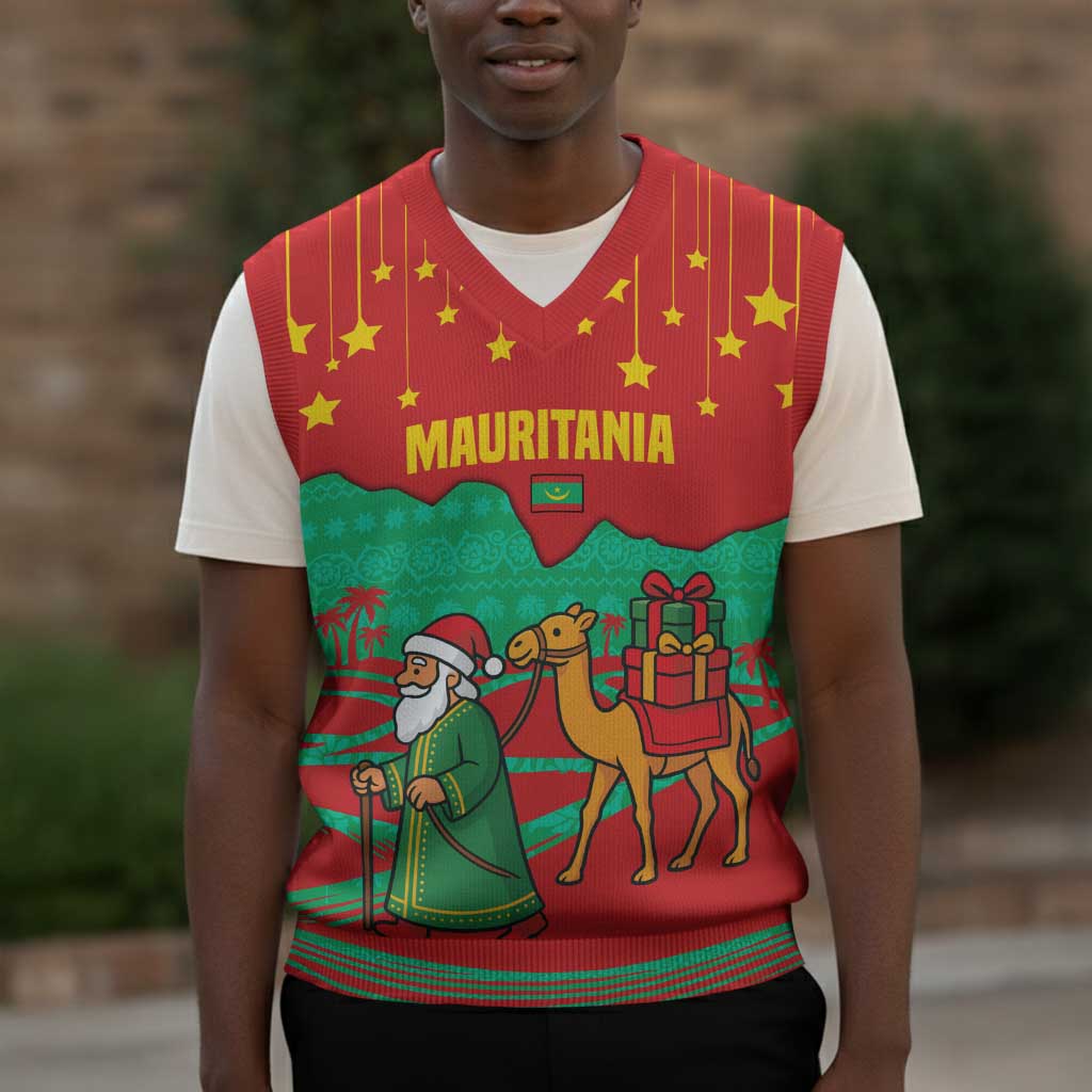Mauritania Christmas Knitted V-Neck Vest Santa Claus Camel Gift Boxes Starry Sky and Desert - African Pride