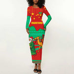 Mauritania Christmas Long Sleeve Bodycon Dress Santa Claus Camel Gift Boxes Starry Sky and Desert - African Pride