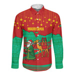 Mauritania Christmas Long Sleeve Button Shirt Santa Claus Camel Gift Boxes Starry Sky and Desert - African Pride