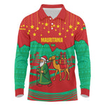 Mauritania Christmas Long Sleeve Polo Shirt Santa Claus Camel Gift Boxes Starry Sky and Desert - African Pride