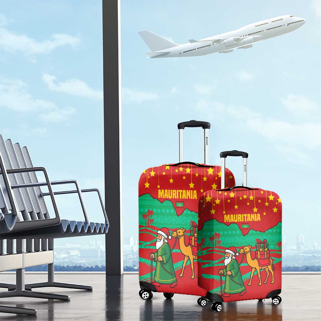 Mauritania Christmas Luggage Cover Santa Claus Camel Gift Boxes Starry Sky and Desert - African Pride