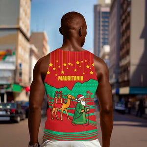 Mauritania Christmas Men Tank Top Santa Claus Camel Gift Boxes Starry Sky and Desert - African Pride