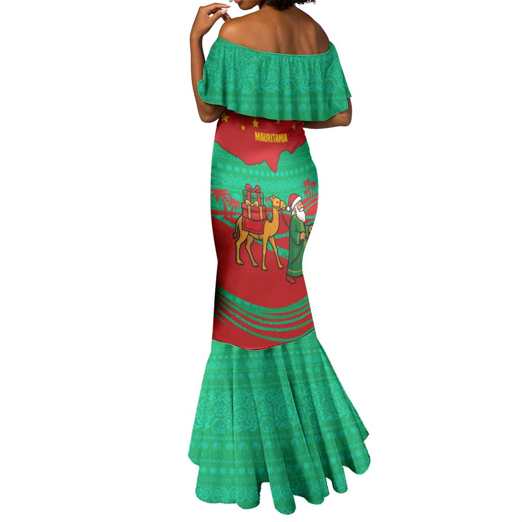 Mauritania Christmas Mermaid Dress Santa Claus Camel Gift Boxes Starry Sky and Desert - African Pride