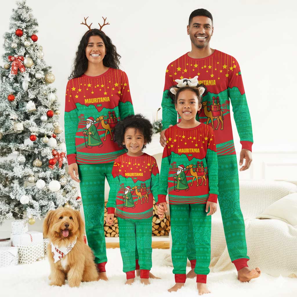 Mauritania Christmas Pajama Set Santa Claus Camel Gift Boxes Starry Sky and Desert - African Pride