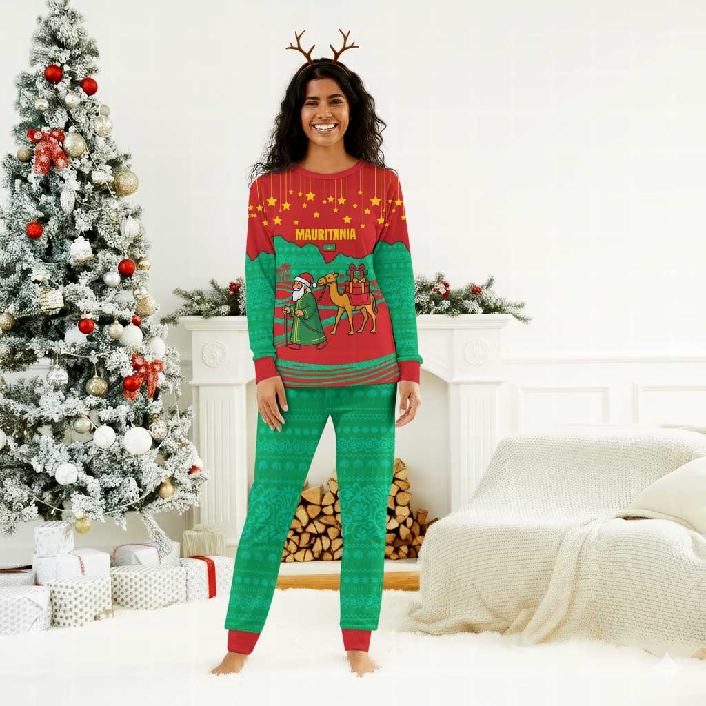 Mauritania Christmas Pajama Set Santa Claus Camel Gift Boxes Starry Sky and Desert - African Pride