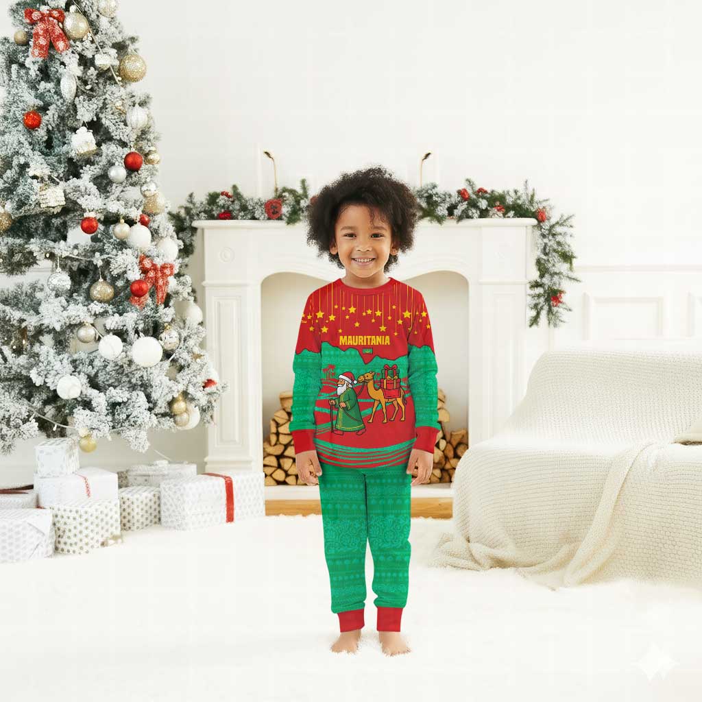 Mauritania Christmas Pajama Set Santa Claus Camel Gift Boxes Starry Sky and Desert - African Pride