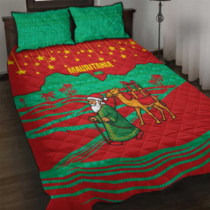 Mauritania Christmas Quilt Bed Set Santa Claus Camel Gift Boxes Starry Sky and Desert - African Pride
