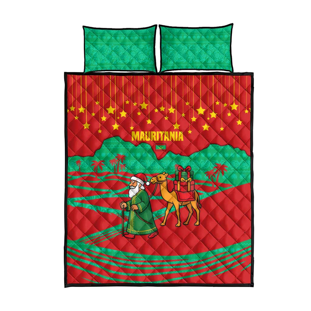 Mauritania Christmas Quilt Bed Set Santa Claus Camel Gift Boxes Starry Sky and Desert - African Pride