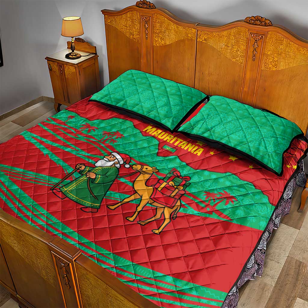 Mauritania Christmas Quilt Bed Set Santa Claus Camel Gift Boxes Starry Sky and Desert - African Pride