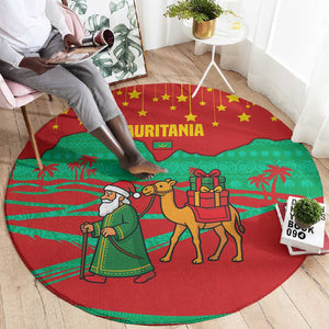 Mauritania Christmas Round Carpet Santa Claus Camel Gift Boxes Starry Sky and Desert - African Pride