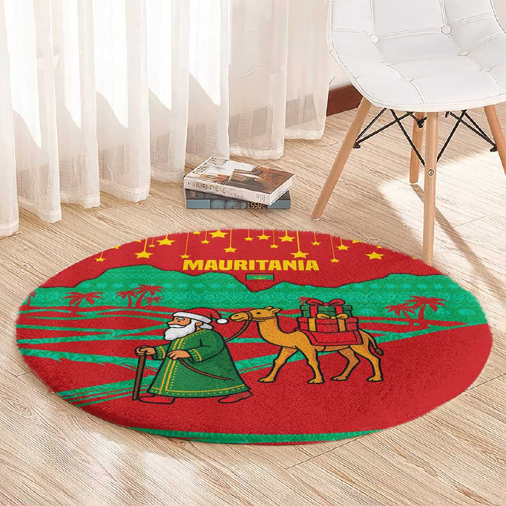 Mauritania Christmas Round Carpet Santa Claus Camel Gift Boxes Starry Sky and Desert - African Pride
