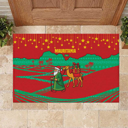 Mauritania Christmas Rubber Doormat Santa Claus Camel Gift Boxes Starry Sky and Desert - African Pride