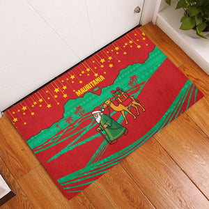 Mauritania Christmas Rubber Doormat Santa Claus Camel Gift Boxes Starry Sky and Desert - African Pride