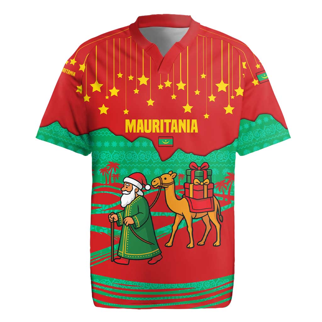 Mauritania Christmas Rugby Jersey Santa Claus Camel Gift Boxes Starry Sky and Desert - African Pride