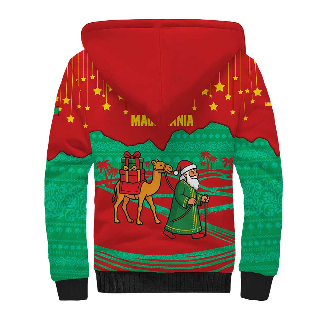 Mauritania Christmas Sherpa Hoodie Santa Claus Camel Gift Boxes Starry Sky and Desert - African Pride