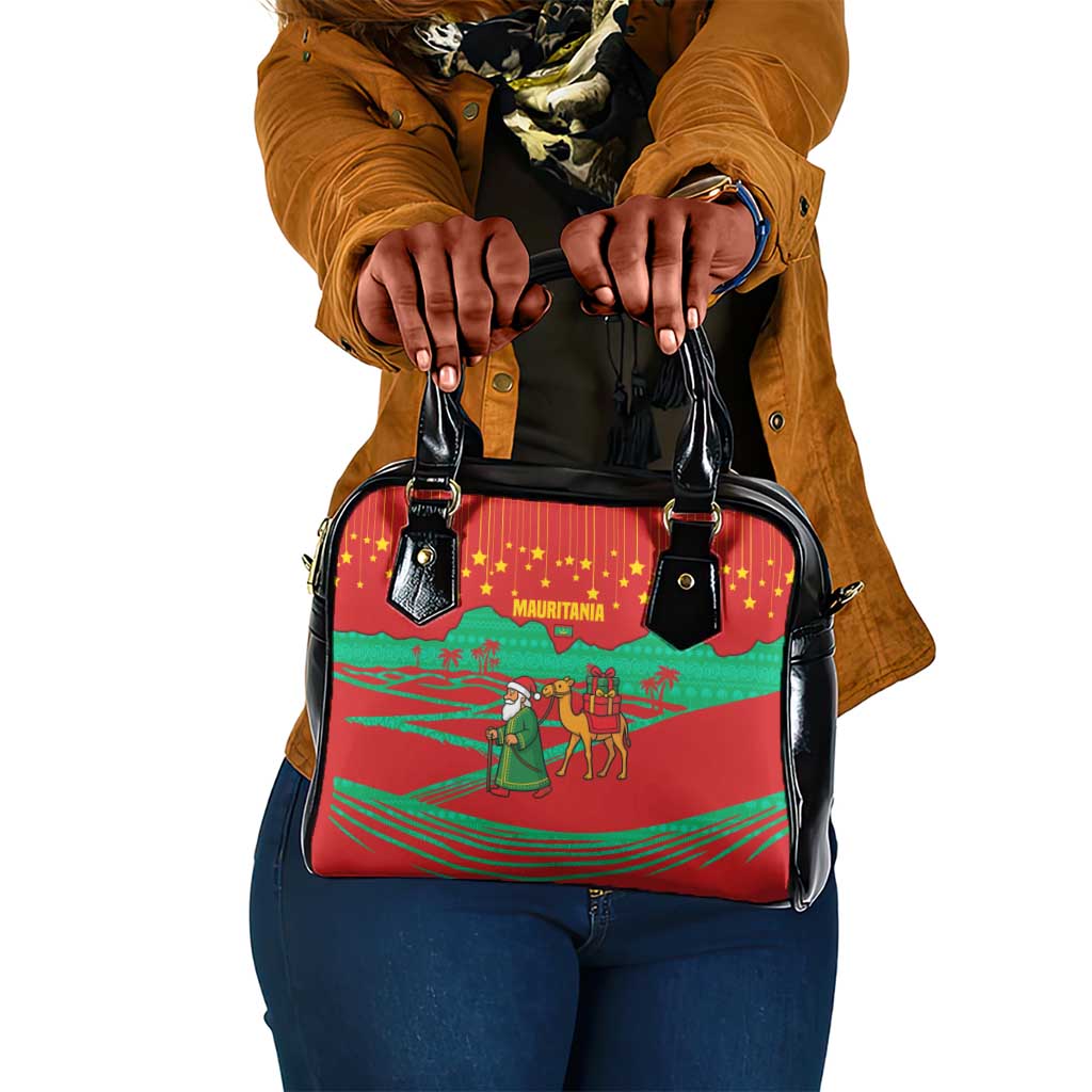 Mauritania Christmas Shoulder Handbag Santa Claus Camel Gift Boxes Starry Sky and Desert - African Pride