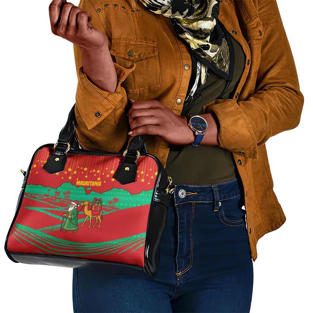 Mauritania Christmas Shoulder Handbag Santa Claus Camel Gift Boxes Starry Sky and Desert - African Pride