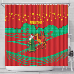 Mauritania Christmas Shower Curtain Santa Claus Camel Gift Boxes Starry Sky and Desert - African Pride