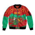 Mauritania Christmas Sleeve Zip Bomber Jacket Santa Claus Camel Gift Boxes Starry Sky and Desert - African Pride