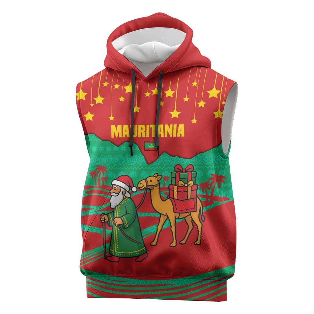 Mauritania Christmas Sleeveless Hoodie Santa Claus Camel Gift Boxes Starry Sky and Desert - African Pride