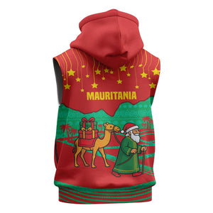 Mauritania Christmas Sleeveless Hoodie Santa Claus Camel Gift Boxes Starry Sky and Desert - African Pride