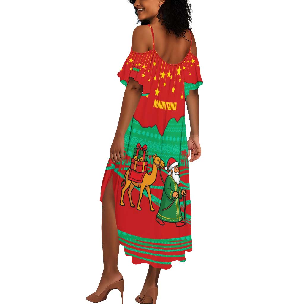 Mauritania Christmas Summer Maxi Dress Santa Claus Camel Gift Boxes Starry Sky and Desert - African Pride