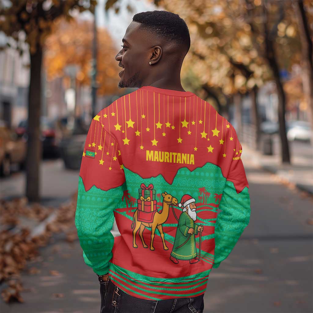 Mauritania Christmas Sweatshirt Santa Claus Camel Gift Boxes Starry Sky and Desert - African Pride
