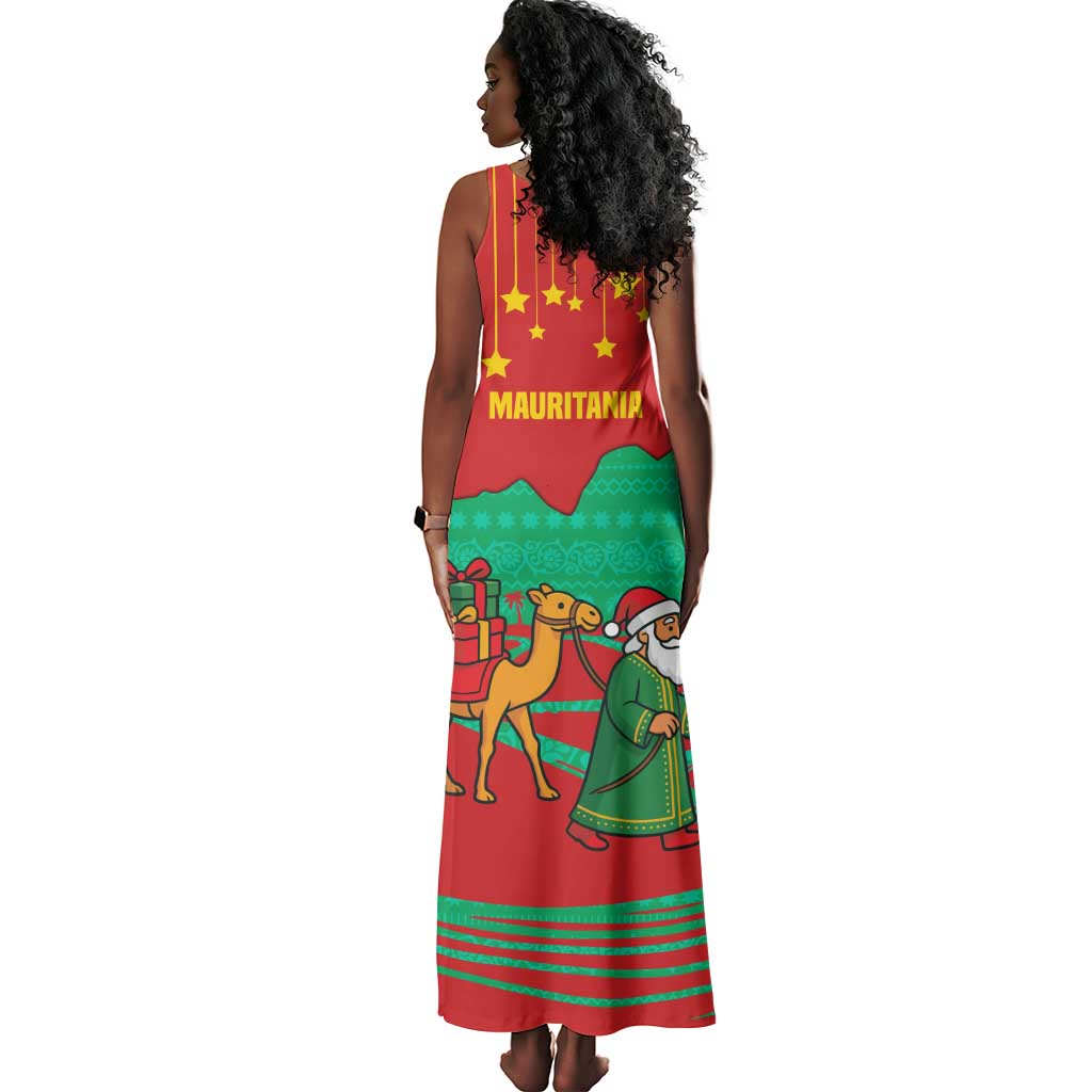 Mauritania Christmas Tank Maxi Dress Santa Claus Camel Gift Boxes Starry Sky and Desert - African Pride