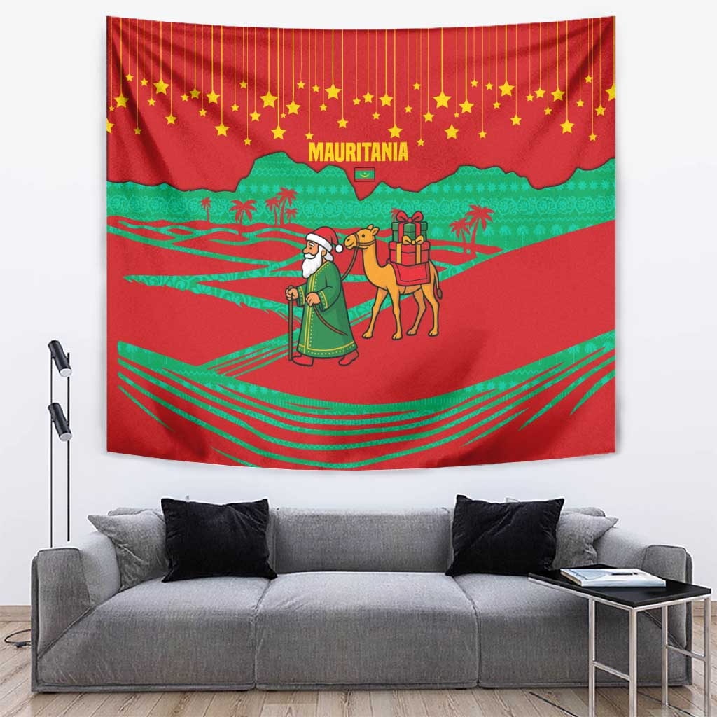 Mauritania Christmas Tapestry Santa Claus Camel Gift Boxes Starry Sky and Desert - African Pride