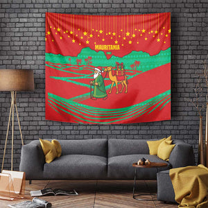 Mauritania Christmas Tapestry Santa Claus Camel Gift Boxes Starry Sky and Desert - African Pride