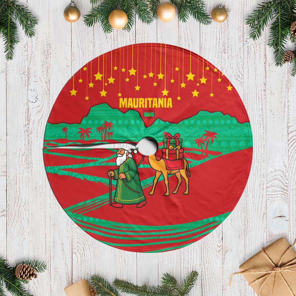 Mauritania Christmas Tree Skirt Santa Claus Camel Gift Boxes Starry Sky and Desert - African Pride