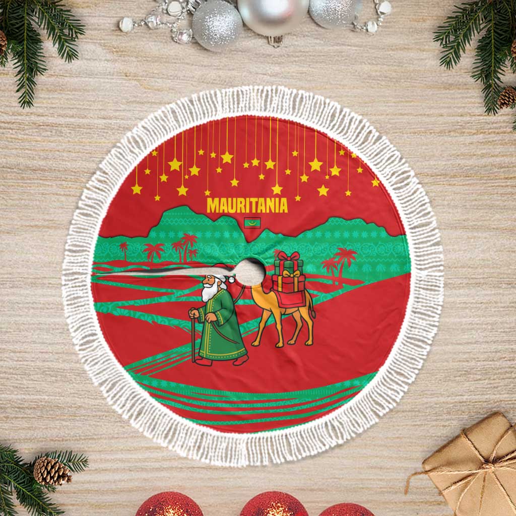 Mauritania Christmas Tree Skirt Santa Claus Camel Gift Boxes Starry Sky and Desert - African Pride