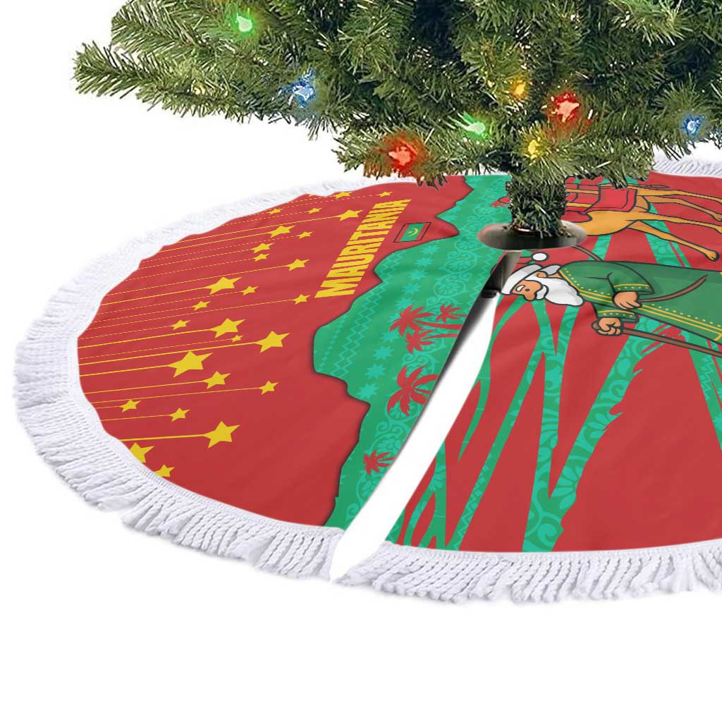 Mauritania Christmas Tree Skirt Santa Claus Camel Gift Boxes Starry Sky and Desert - African Pride