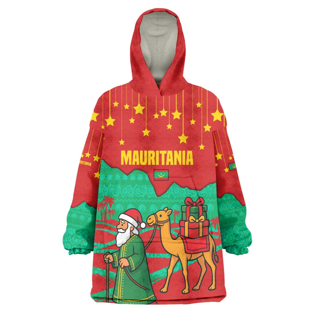 Mauritania Christmas Wearable Blanket Hoodie Santa Claus Camel Gift Boxes Starry Sky and Desert - African Pride