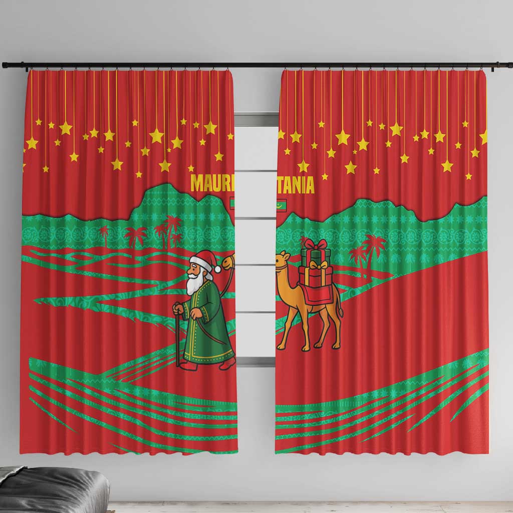 Mauritania Christmas Window Curtain Santa Claus Camel Gift Boxes Starry Sky and Desert - African Pride
