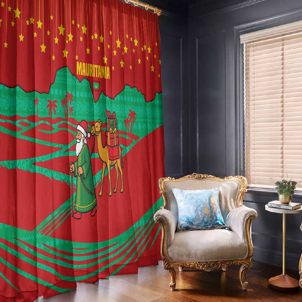 Mauritania Christmas Window Curtain Santa Claus Camel Gift Boxes Starry Sky and Desert - African Pride