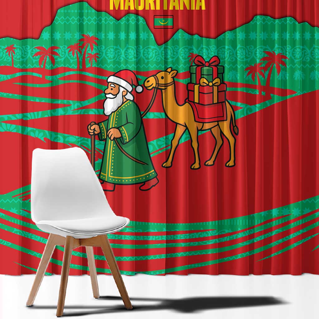 Mauritania Christmas Window Curtain Santa Claus Camel Gift Boxes Starry Sky and Desert - African Pride