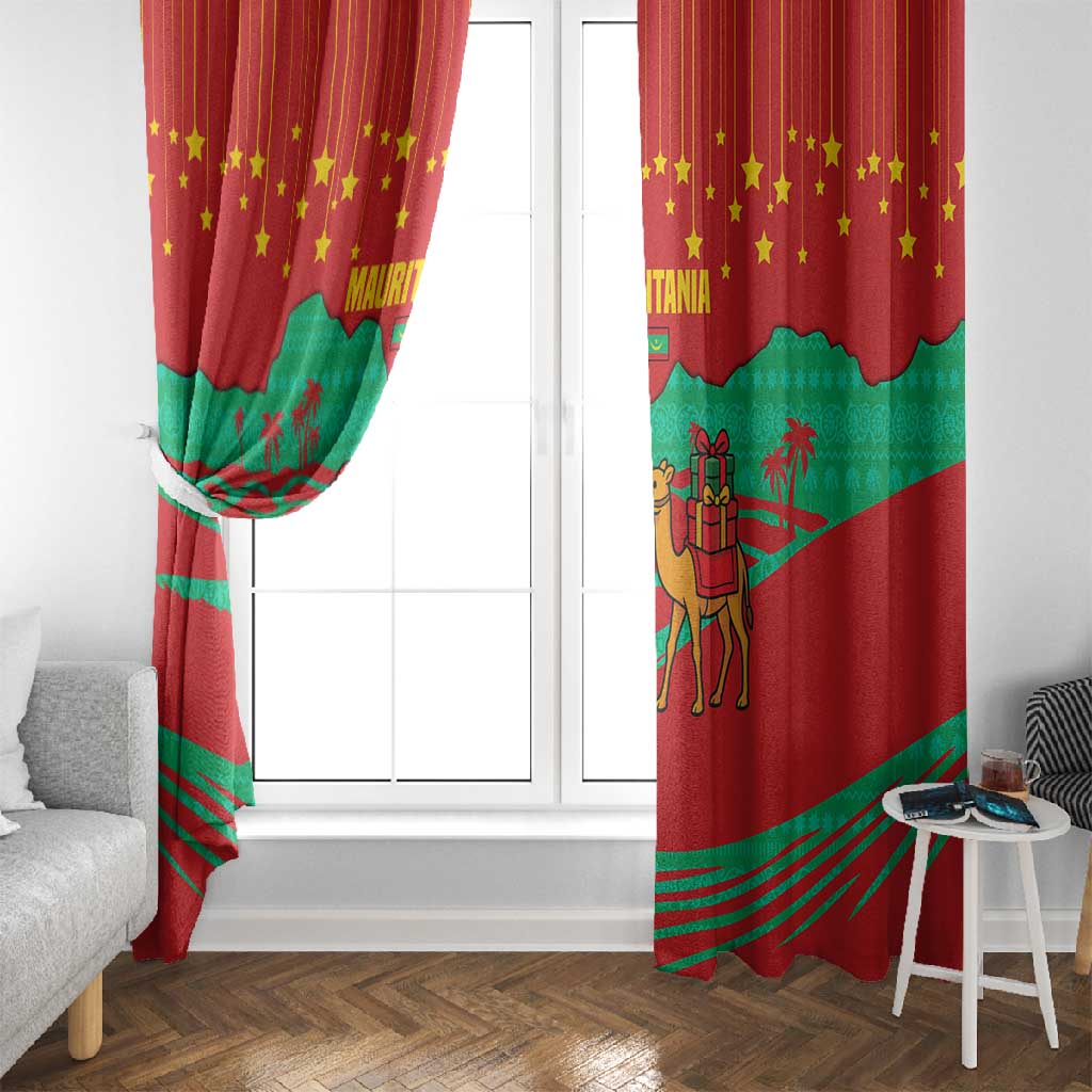 Mauritania Christmas Window Curtain Santa Claus Camel Gift Boxes Starry Sky and Desert - African Pride