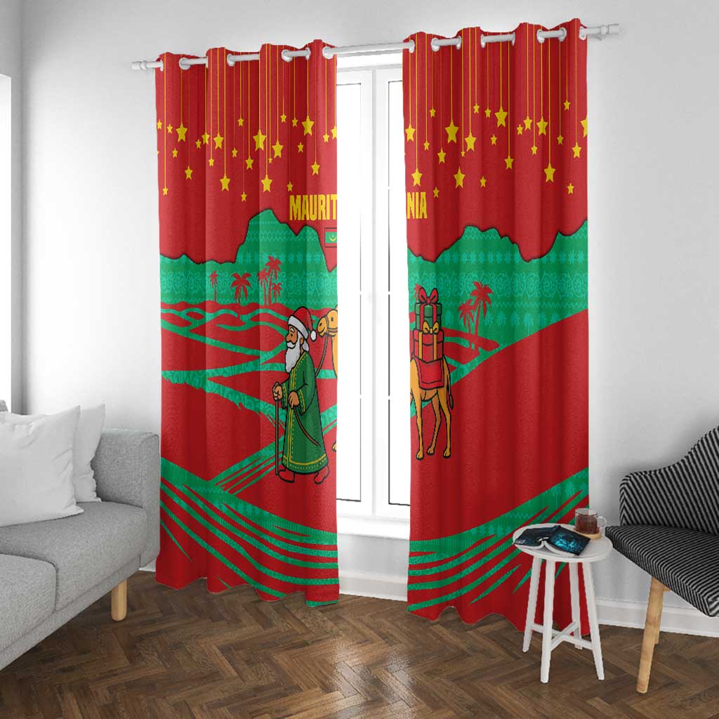 Mauritania Christmas Window Curtain Santa Claus Camel Gift Boxes Starry Sky and Desert - African Pride
