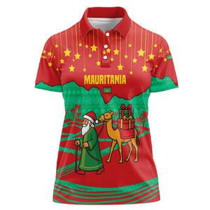 Mauritania Christmas Women Polo Shirt Santa Claus Camel Gift Boxes Starry Sky and Desert - African Pride