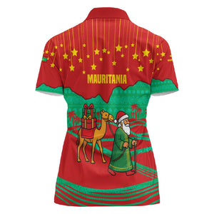 Mauritania Christmas Women Polo Shirt Santa Claus Camel Gift Boxes Starry Sky and Desert - African Pride