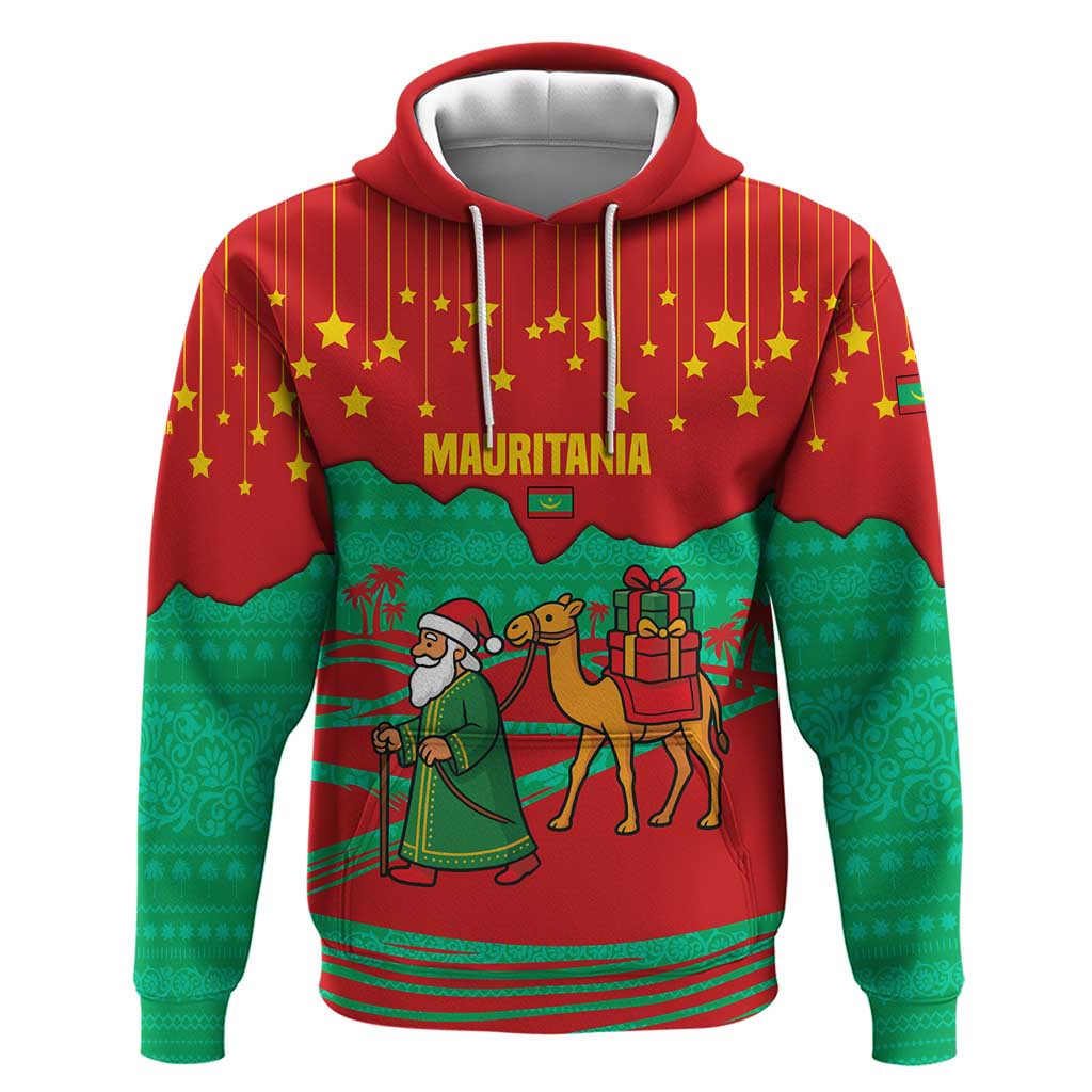 Mauritania Christmas Zip Hoodie Santa Claus Camel Gift Boxes Starry Sky and Desert - African Pride