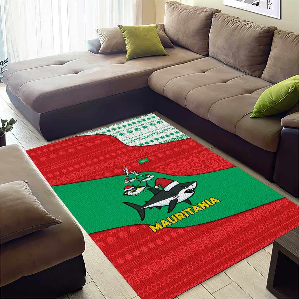 Mauritania Christmas Area Rug Santa Sharks Festive Fish Pattern and Red Green Holiday - African Pride