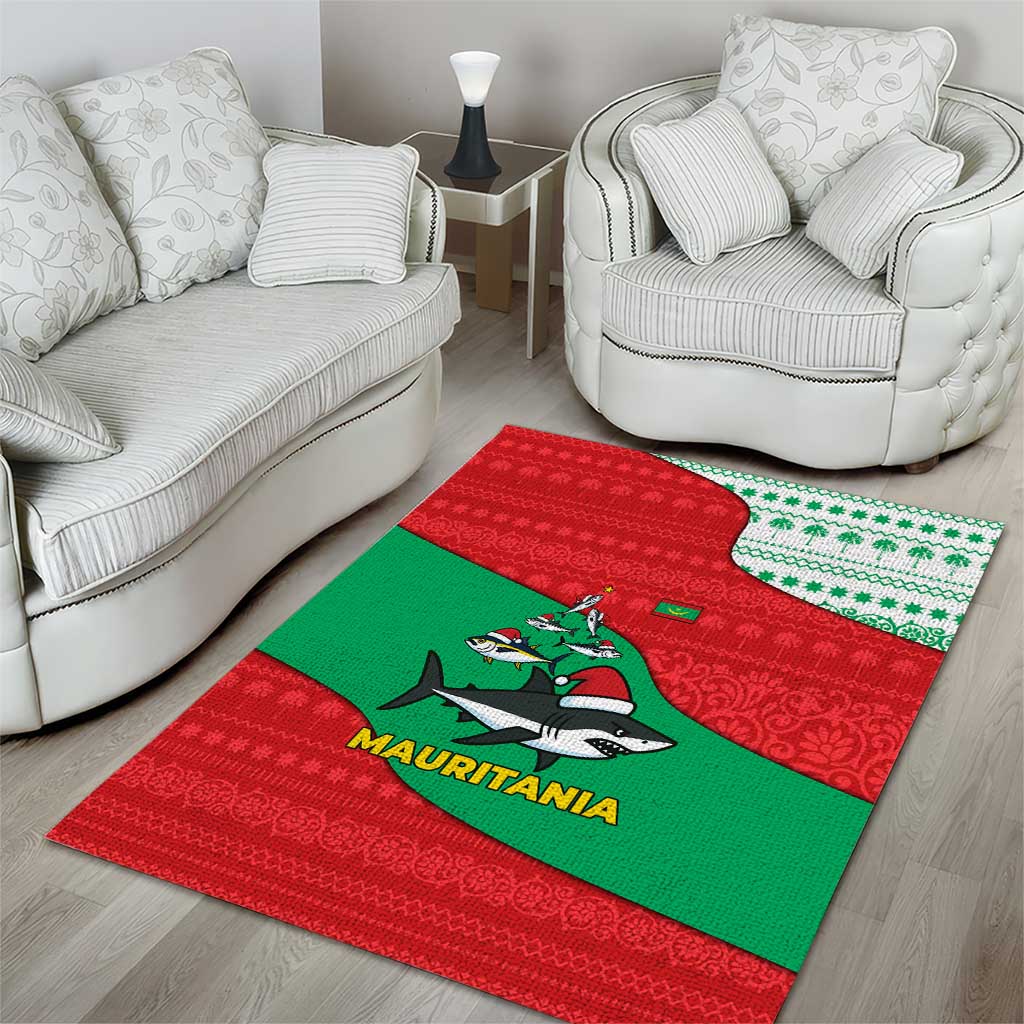 Mauritania Christmas Area Rug Santa Sharks Festive Fish Pattern and Red Green Holiday - African Pride