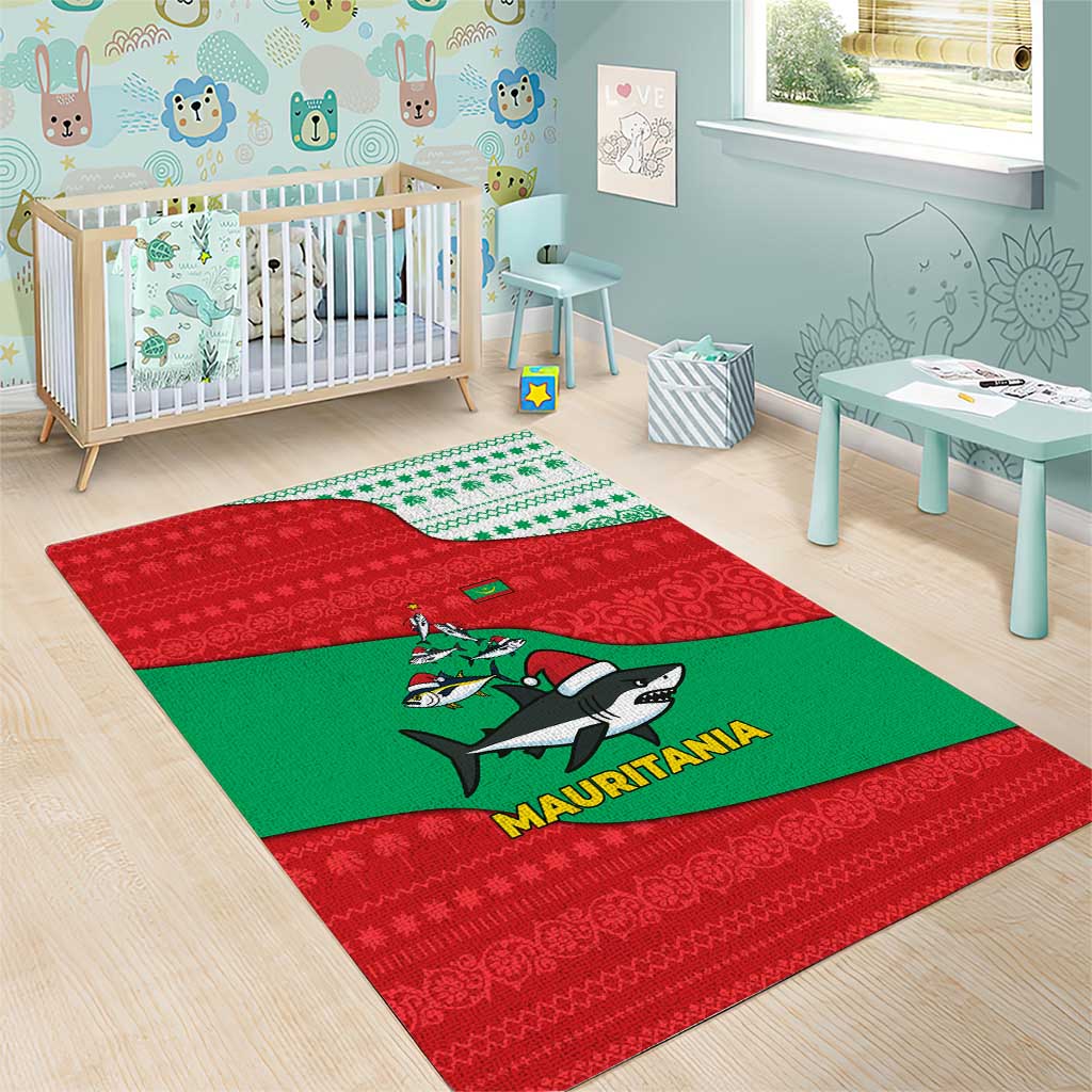 Mauritania Christmas Area Rug Santa Sharks Festive Fish Pattern and Red Green Holiday - African Pride